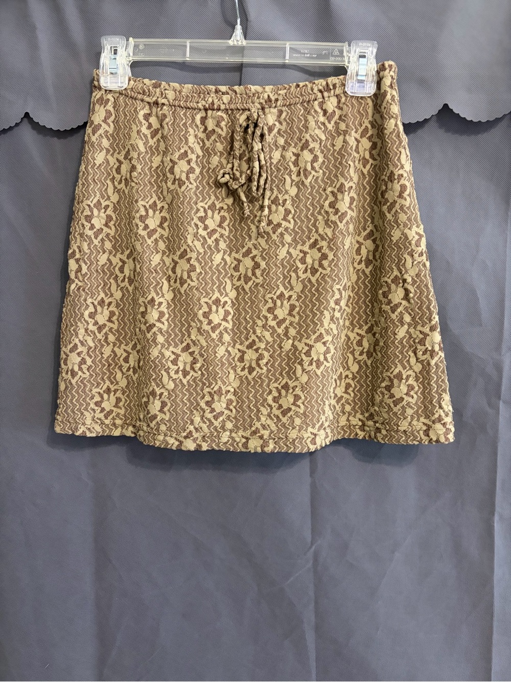 La Belle Floral Lace-Texture Mini Skirt in Beige and Brown
